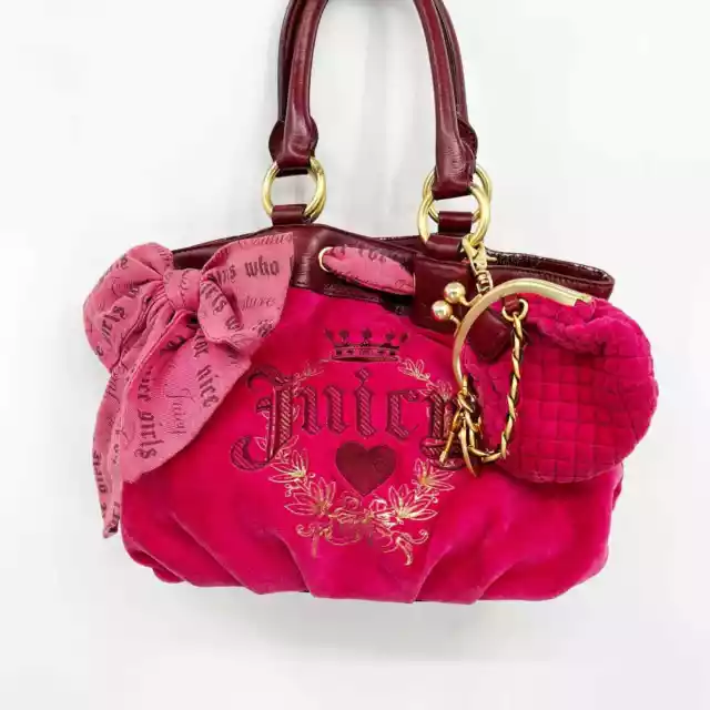 Juicy Couture Vintage Crystalized Daydreamer Velour Bag in Pink with Coin Purse
