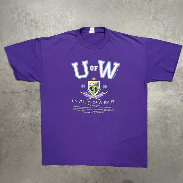 Camiseta gráfica vintage años 90 de la Universidad de Whistler Canadá púrpura XL