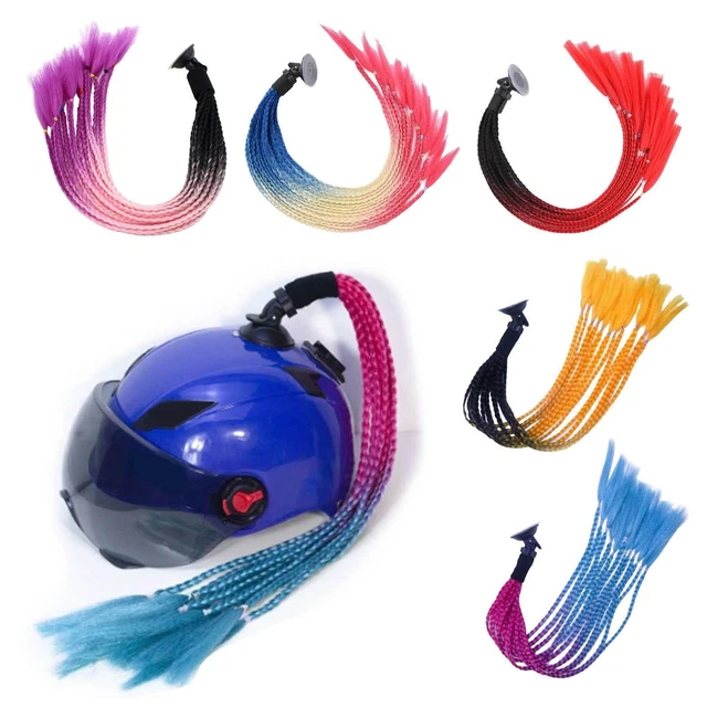 3T-SISTER Tresses Queue De Cheval Pour Casque – 24 Cm, Fleur Rose, Ventouse + Adhésifs PU, Compatible Moto Vélo Ski, Plusieurs Couleurs