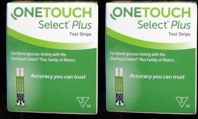2 x BOXES ONETOUCH SELECT PLUS TOTAL 100 GLUCOSE SUGAR TEST STRIP bv1