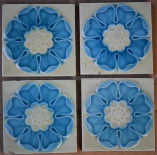 England Antique Art Nouveau Majolica 4-Set Tile C1900