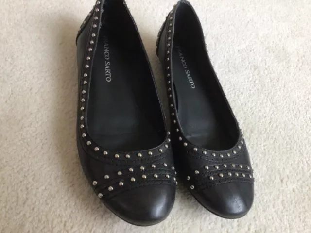 Comfy Franco Sarto Women’s Size 8 Black Leather Silver Stud Slip On Flat Shoes