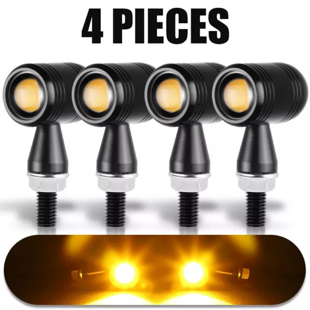 4X Black Motorcycle CNC LED Mini Turn Signal Light Blinker For Bobber Cafe Racer