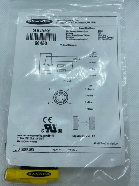 Capteur BANNER QS18VP6RQ8 (3066450) / #G B0J 3904