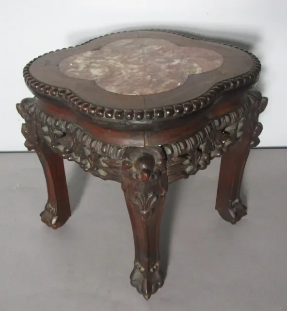 Fine Antique 14.5" CHINESE Hand-Carved Marble Top Tea Table or Stand,  c. 1920s