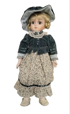Porcelain Doll 15" High Blond Hair Blue Eyes Chilt (?)