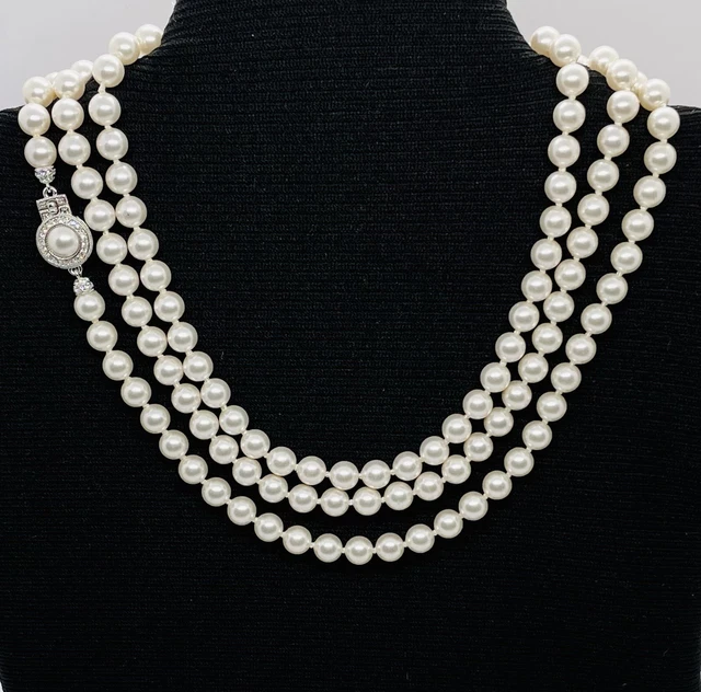 Nadri 41” Diamond & Pave Pearl Rhodium-Plated Clasp Simulated Pearl Strand Nadri 41” Diamond & Pave Pearl Rhodium-Plated Clasp Simulated Pearl Strand