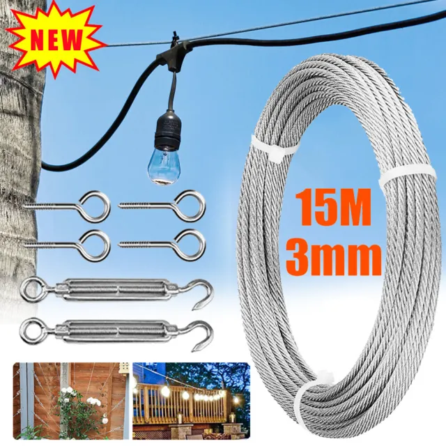 3/32 INCH 98FT Black Nylon Coated Wire Rope Cables Kit for String Lights  Hanging £29.00 - PicClick UK