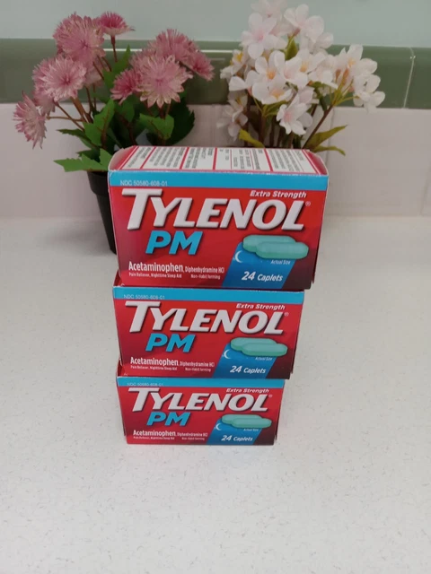 (3) Tylenol PM Acetaminophen 24 Caplets