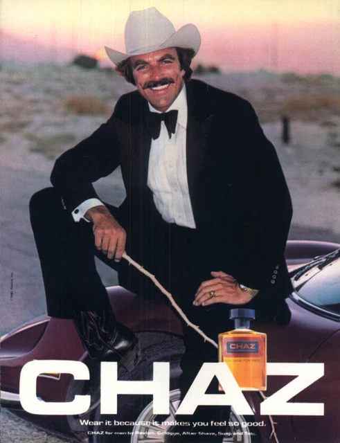 Wear it because it makes you feel so good Chaz Cologne ad 1980 Tom Selleck L