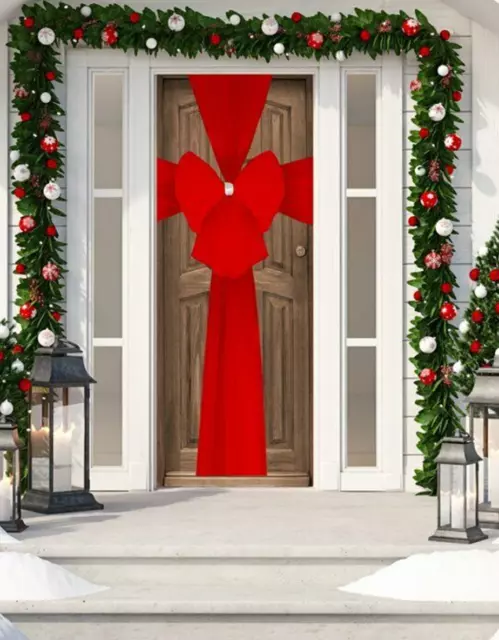 Navidad Grande Puerta Roja Lazo Completo Talla Confeccionado Rojo