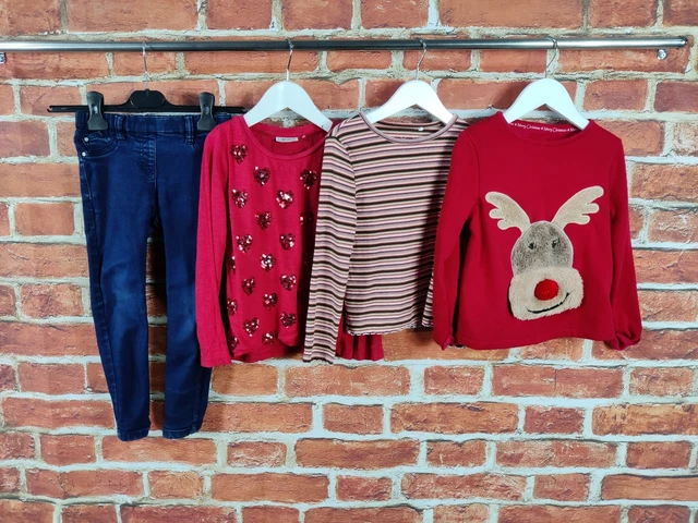 Felpa Natale Set 110Cm Pacchetto Bambina Età 4-5 Anni Next F&F Jeans Set 110Cm