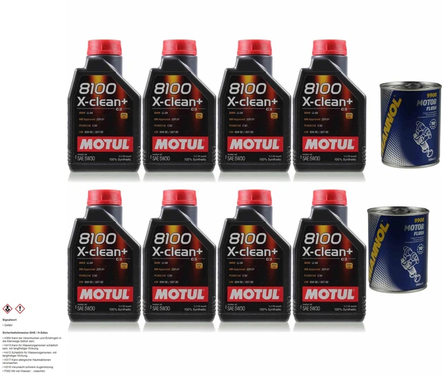 8L MOTORÖL MOTUL 8100 X-clean+ 5W30 2x MANNOL Motor Flush ADDITIV EUR ...