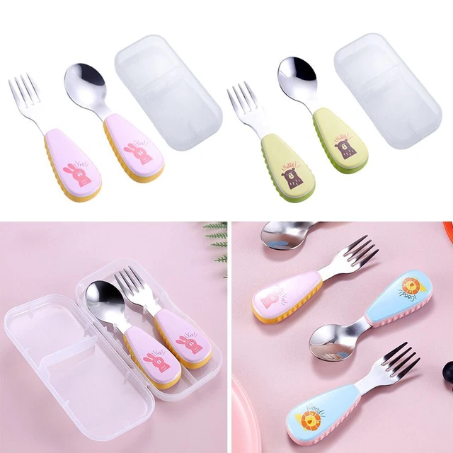 Learn to Eat Toddler Dinnerware Set Short Handle Baby Tableware Spoon Fork Set