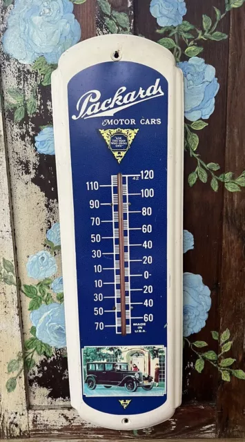 VINTAGE Packard Motor Cars Car Dealership Gas Oil 27" Thermometer Sign WORKS