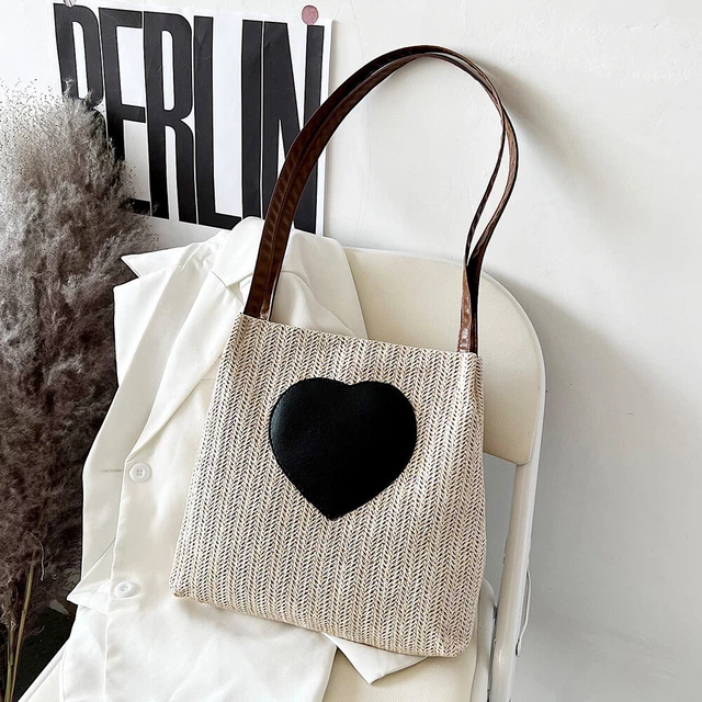 Summer Love Straw Woven Handbags Women Knitted Bucket Shoulder Bag (Beige) Hot 6