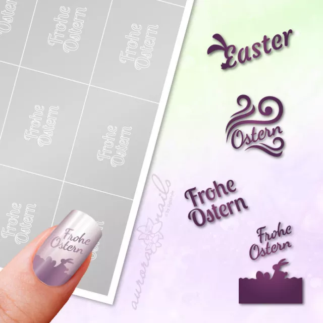 Schablonen für Airbrush und Nailart SET87 Frohe Ostern Easter Schriftzug