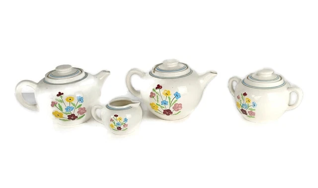 set of 4 ceramic Tea Coffee Pot Sugar Bowl Milk jar France Salins Feu d'artifice