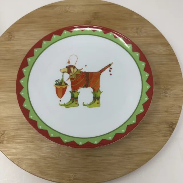 Dept 56 Patience Brewster Krinkles Christmas Dog in Red Coat Dessert Plate
