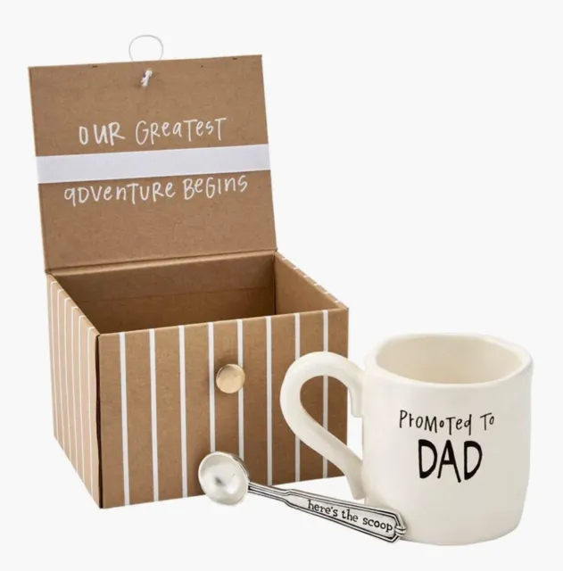 New Mud Pie Dad Coffee Baby Announcement Gift Box 2 Piece Set Cup & Scoop