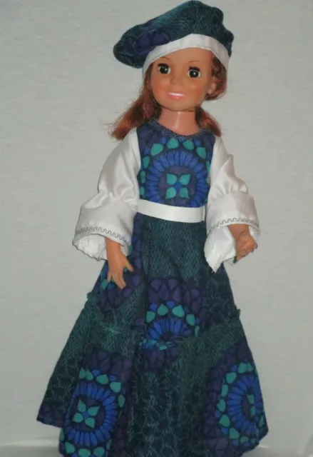 Ideal Crissy NO Doll OOAK Long Stain Glass Dress Blue Green Aqua Hat Belt