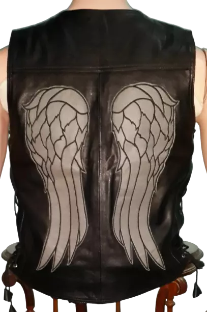 The Walking Dead Governor - Daryl Dixon Angel Wings Leather Vest Jacket - Bnwt