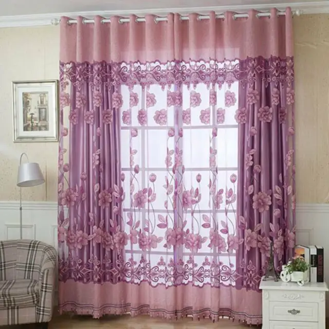 Bedroom Lotus Printed Yarn Indoor Windows Blinds Tulle Sheer Curtain Home AA