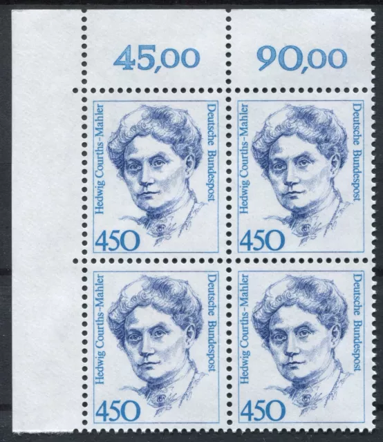 Bund Nr. 1614 Frauen Eckrand Viererblock postfrisch VB Ecke 1 BRD 1992 450 Pf.