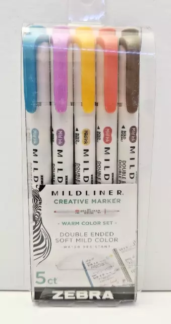 Zebra Mildliner Brush Pen & Marker Warm Set Double Ended Soft Mild Color 5  Ct