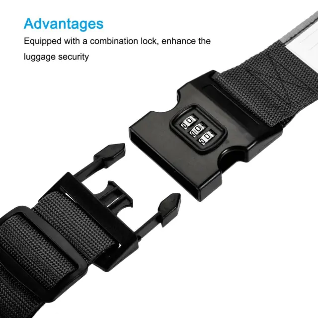 3 Pcs Luggage Straps 2m Adjustable Suitcase Belts with Combination Lock Black 3