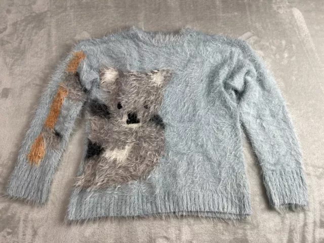 Zara Knitwear Fancy Collection Koala Sweater Girls Sz 8 Fuzzy Knit Blue Top