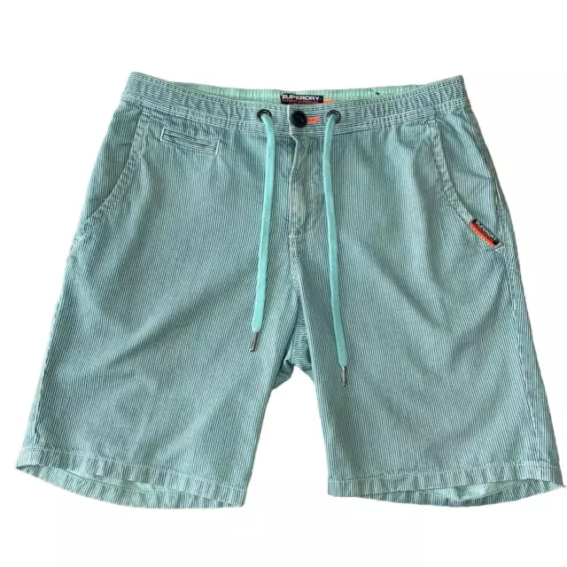 Superdry Men's Size 32W Chino Style Casual Shorts Green Stripe Drawstring VGC