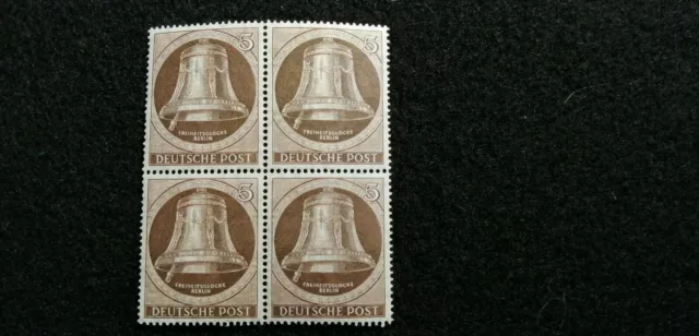 Berlin BRD Deutschland Bund 1951-MNr.75  Freiheitsglocke,Klöppel links,4er Block