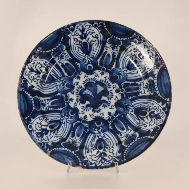 18th c Dutch Delft Collectors Cabinet Plate De Lampetkan Blue White Delftware