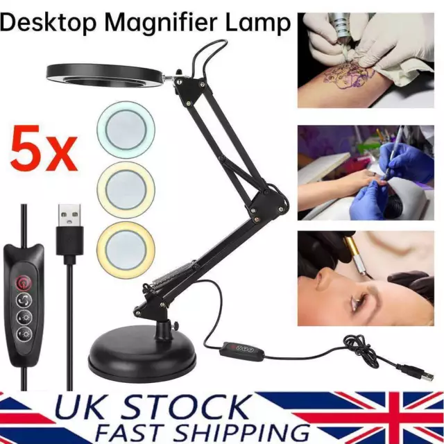 LED Desk Lamp Magnifying Magnifier Glass With Light Stand Clamp For Repair Read