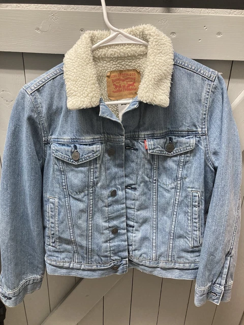Levis Jean Jacket Kids boys size Medium Blue Sherpa Fleece lined Trucker