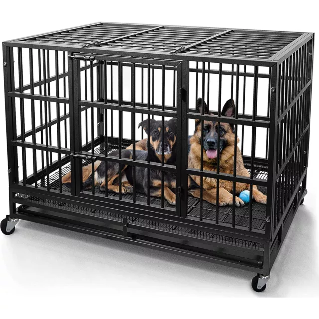 Super Strong Metal Dog Cage Black Pet Kennel with Wheels Crate Tray XL XXL XXXL