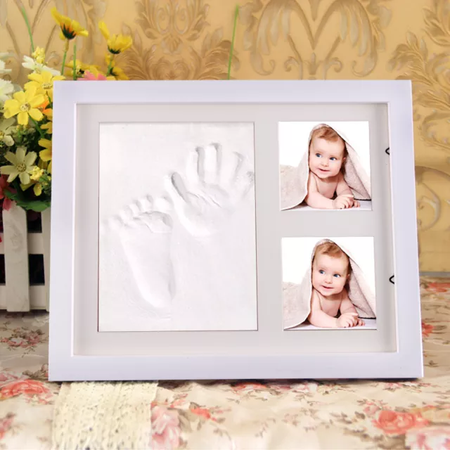 Baby Hand & Foot Print Clay Cast Kit  2 Photo Picture Frame Christening Gift.