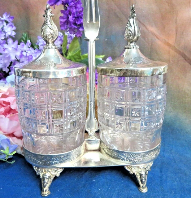 ANTIQUE original  Victorian PICKLE CASTOR silver plate MERIDEN B double EAPG