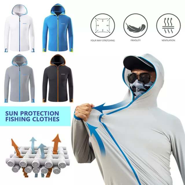 Men UPF 50+ UV Protection Jacket T-Shirt Hoodie Long Sleeve Outdoor Fishing Top☝