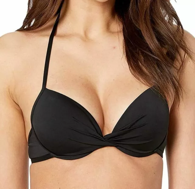 $45 The Bikini Lab Women's Black Halter Push-Up Underwire Bikini Swim Top Size M