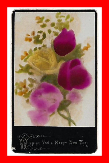 Original Victorian Botanical Wishing You A Happy New Year Greetings Cabinet Card