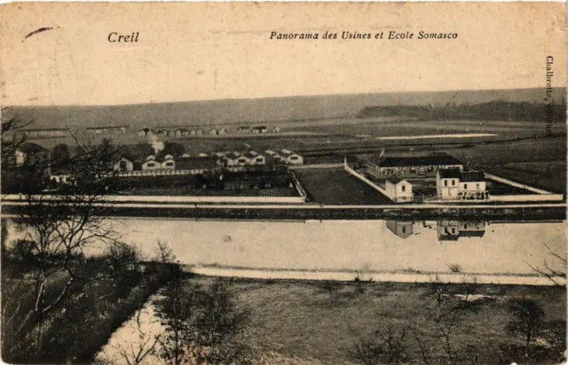 CPA CREIL Panorama des Usines et École Somasco (376986)