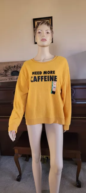 Gold Need More Caffeine Soft Pullover Size XL, NWT