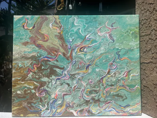 Acrylic Pour Painting Butterfly Swans Abstract Flow Colorful 11x14