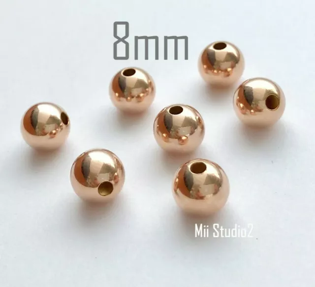 4x 8mm 14k rose gold filled round seamless shiny bead spacer S08rg