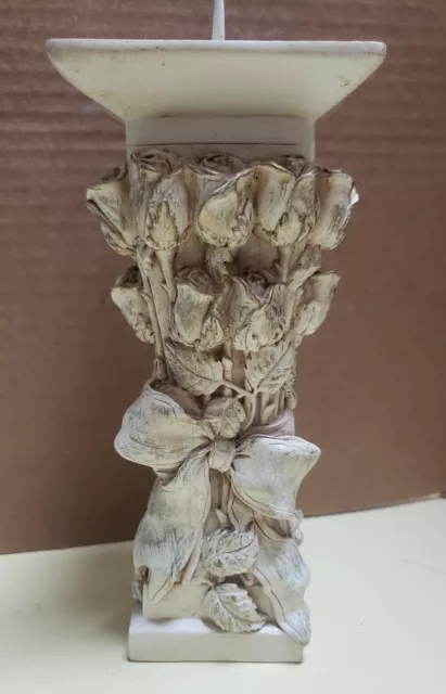 VINTAGE Pillar Candle Holder Bouquet of Roses-Wang's International 7"h