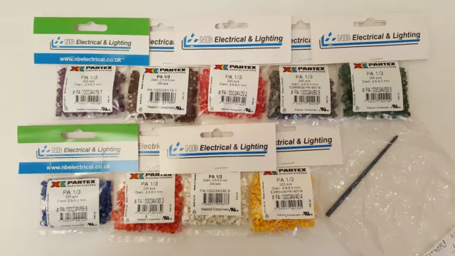 PARTEX CABLE MARKERS PA 1/3 COLOUR CODED 0 - 9 PACKS OF 200 0.75mm-4mm