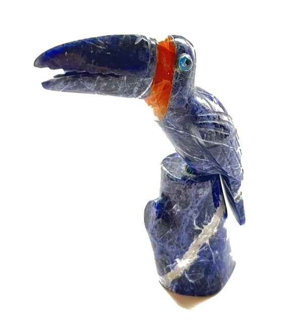Vintage Midcentury Carved Stone Toucan Sculpture | Sodalite | Brazil