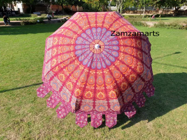 Indian Beautiful Mandala Cotton Handmade Umbrella Sun Shade Multi Pink Umbrella 2